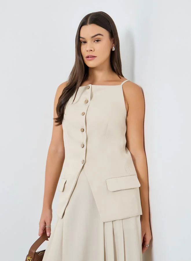 Styli Styli Strappy Square Neck Buttoned Top