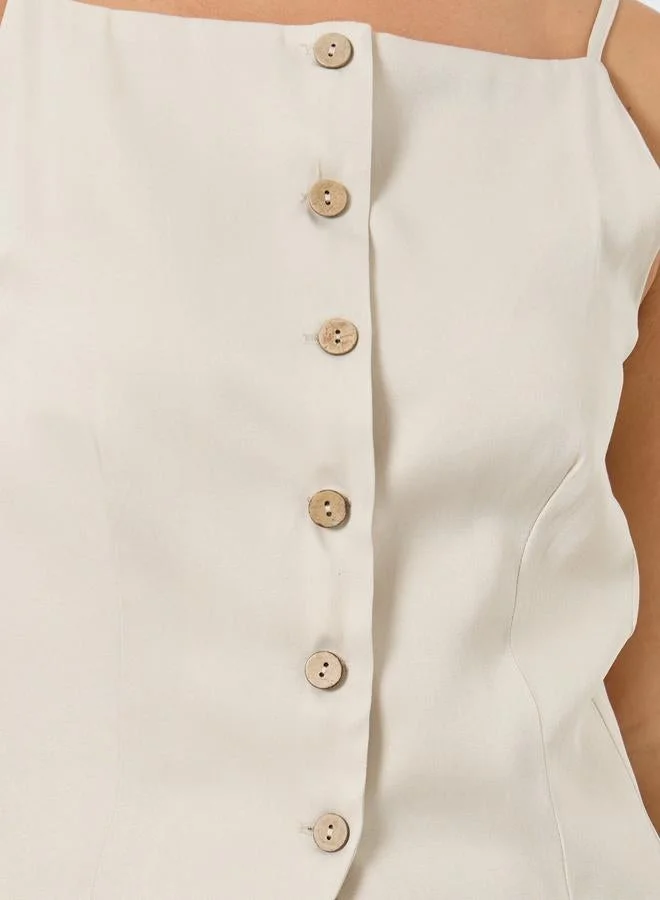 Styli Cream Styli Strappy Square Neck Buttoned Top for Women | Best Price UAE