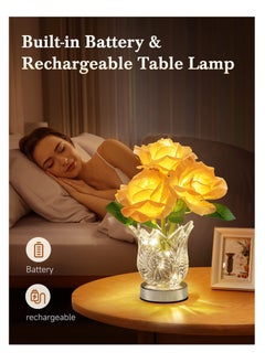SYOSI Flower Lamp Touch Lamp, Dimmable Table Lamp Rose Lamp, Rechargeable Cordless Lamp, Artificial Flower Lamp with Glass Vase, Small Lamp for Bedroom Bedroom Living Room, Birthday Gifts for Her  - Image 4