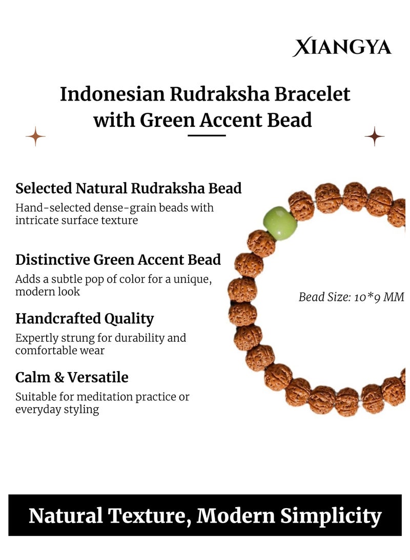 XIANGYA Rudraksha Bracelet - Green Accent Bracelet, Indonesian Natural Beads, Calming Meditation Bracelet for Men & Women - Image 5