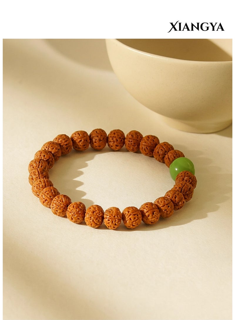 XIANGYA Rudraksha Bracelet - Green Accent Bracelet, Indonesian Natural Beads, Calming Meditation Bracelet for Men & Women - Image 3