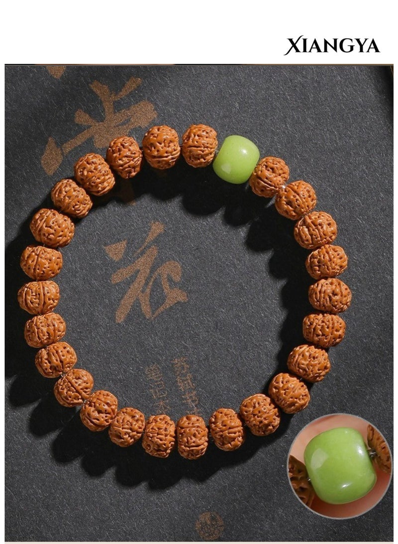 XIANGYA Rudraksha Bracelet - Green Accent Bracelet, Indonesian Natural Beads, Calming Meditation Bracelet for Men & Women - Image 4