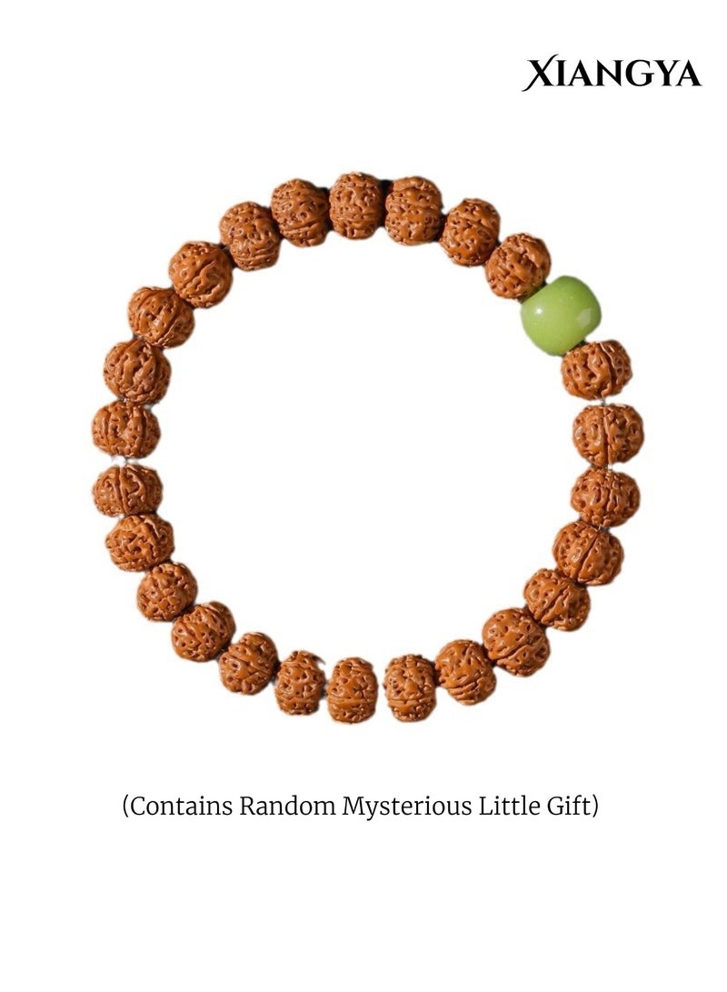 XIANGYA Rudraksha Bracelet - Green Accent Bracelet, Indonesian Natural Beads, Calming Meditation Bracelet for Men & Women - Image 2