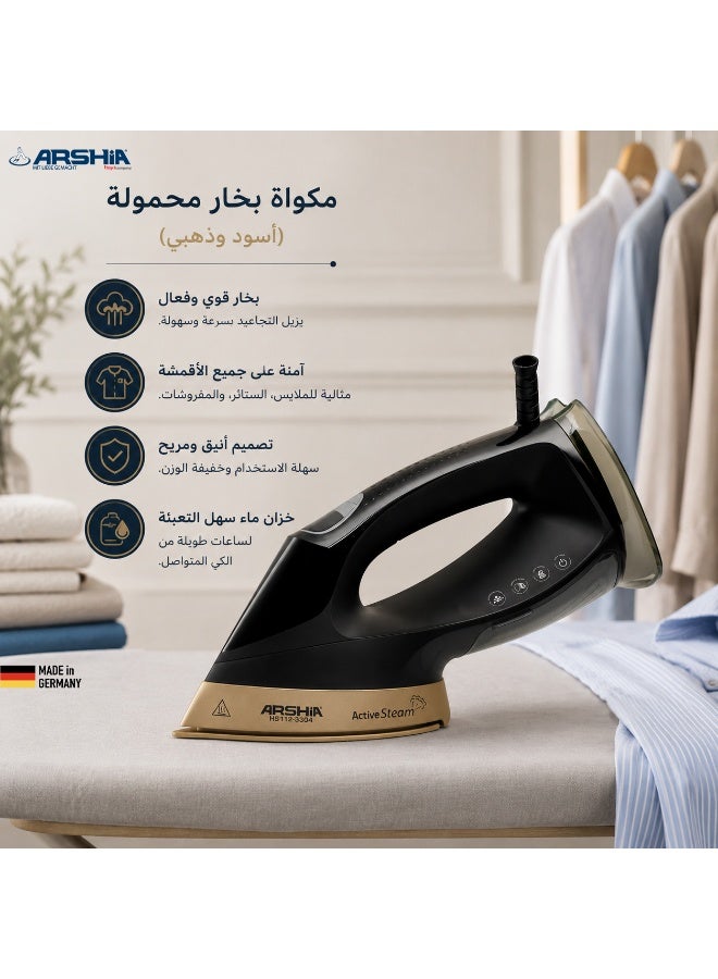 Arshia Steam Iron – 2400W – Black & Gold – Active Steam Function - Image 2