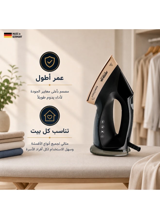 Arshia Steam Iron – 2400W – Black & Gold – Active Steam Function - Image 3