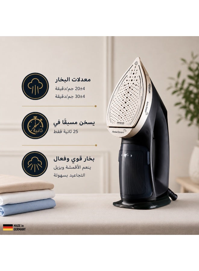 Arshia Steam Iron – 2400W – Black & Gold – Active Steam Function - Image 5