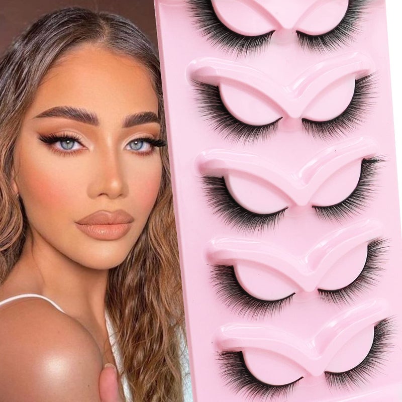 Veleasha Fox Eye Lashes L Curl Fluffy False Eyelashes 5 Pairs Pack Bratz Cat Eye Lashes Wispy & Lightweight Fake Eyelashes for Doll Eyes Makeup (Foxy 04) - Image 1
