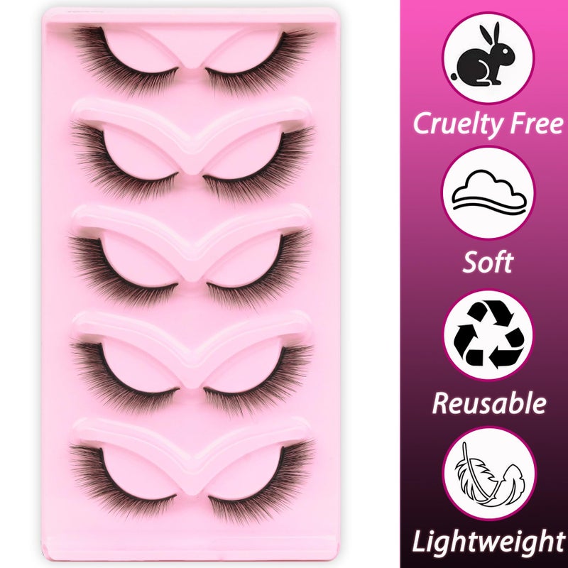 Veleasha Fox Eye Lashes L Curl Fluffy False Eyelashes 5 Pairs Pack Bratz Cat Eye Lashes Wispy & Lightweight Fake Eyelashes for Doll Eyes Makeup (Foxy 04) - Image 5