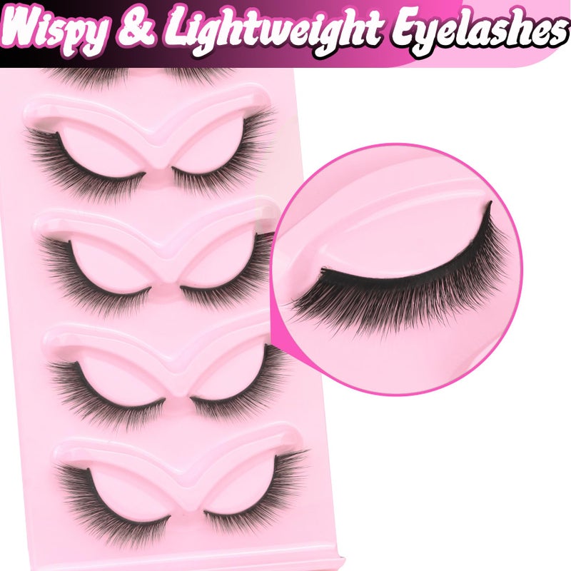 Veleasha Fox Eye Lashes L Curl Fluffy False Eyelashes 5 Pairs Pack Bratz Cat Eye Lashes Wispy & Lightweight Fake Eyelashes for Doll Eyes Makeup (Foxy 04) - Image 4