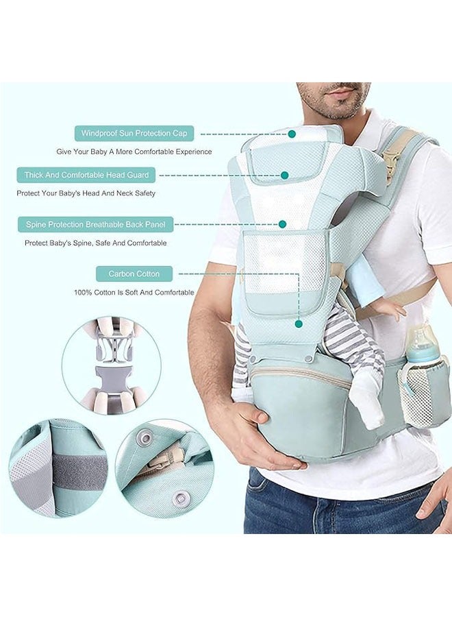 AL RAID Multifunction Baby Strap Waist Stool Hip Seat Baby Carrier, Suitable For 0-36 Months Baby,6 in 1 Carrying Mode,Adjustable Size, Very Suitable For Hiking Shopping Trip (Green) - Image 5
