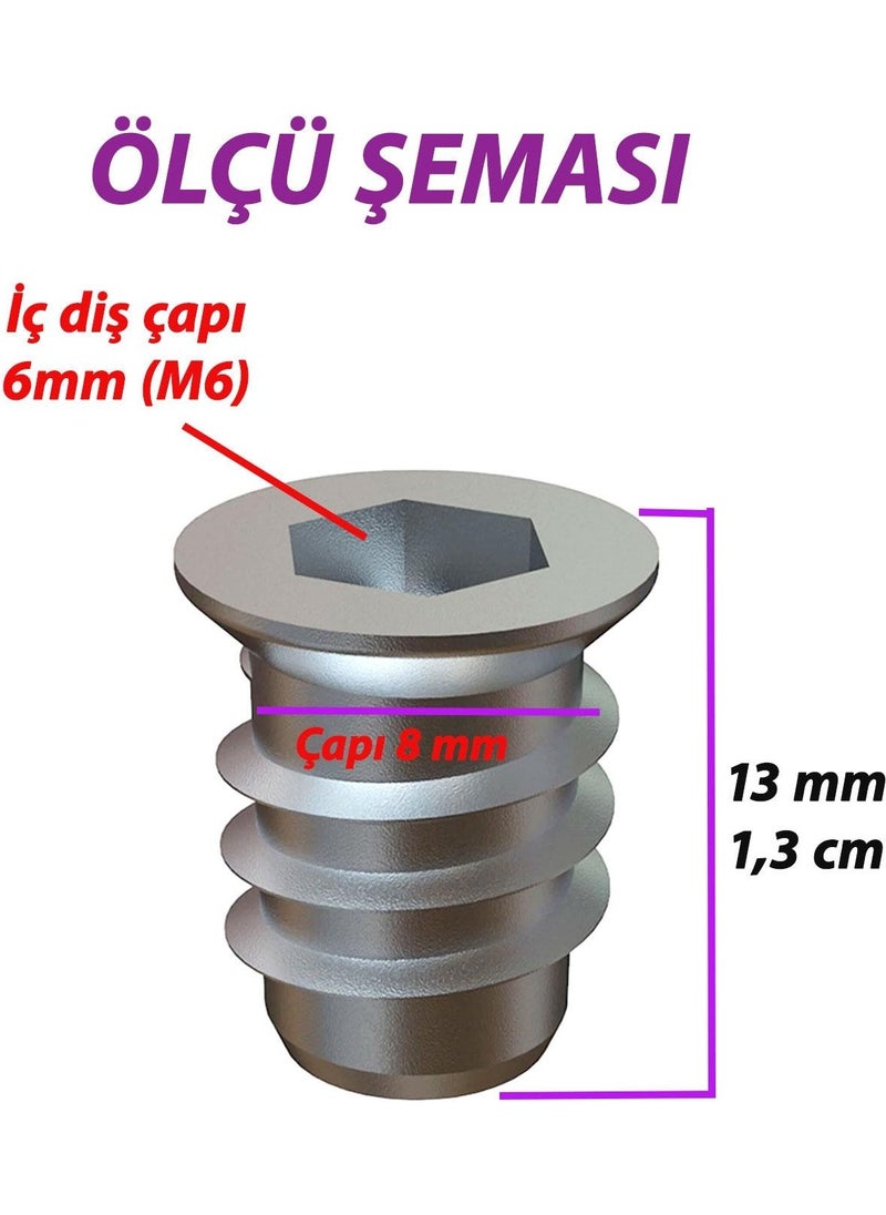 Glaswen Metal Straight Threaded Dowel Wood Dowel M6 8X13 Teeth Zinc Furniture Connection Unit Joining (50 Pieces)  - Image 2