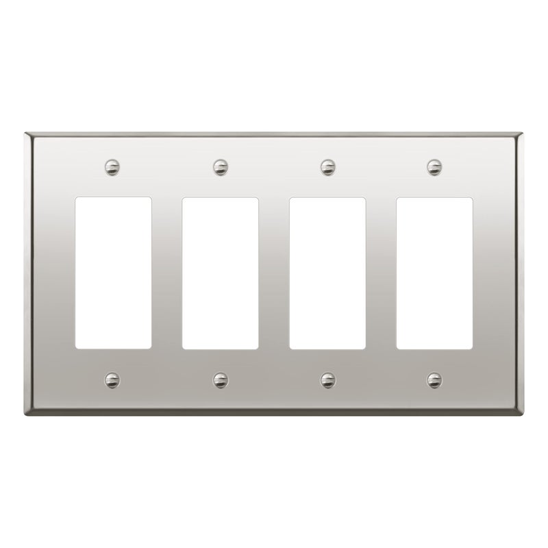 LIDER Decorator Switch or Receptacle Metal Wall Plate Outlet Cover Corrosion Resistant MidSize 4Gang 488 x 858 LMWP34MPC UL Listed Stainless Steel Polished Chrome 1Pack - Image 2