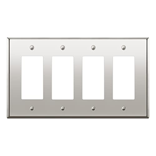 LIDER Decorator Switch or Receptacle Metal Wall Plate Outlet Cover Corrosion Resistant MidSize 4Gang 488 x 858 LMWP34MPC UL Listed Stainless Steel Polished Chrome 1Pack - Image 1
