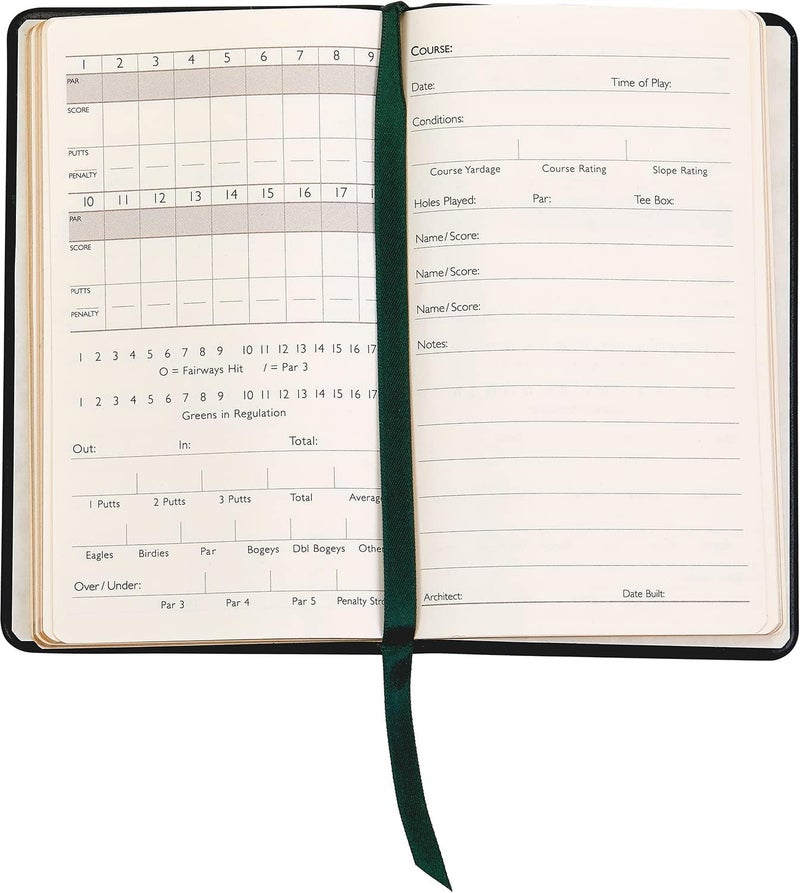 Graphic Image On The Green Golf Journal, Golf Score Log Book, Genuine Full Grain Leather (Green, Compact - 3" x 5") Published & Bound in the USA - Image 2