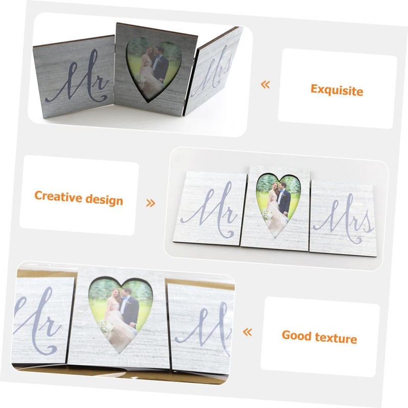 Creative Wooden Three-fold Hinged Wedding Photo Frame Decoration, Tabletop Family Picture Frame Ornament for Home and Wedding Display, Style B (photo Not Included) - Image 3
