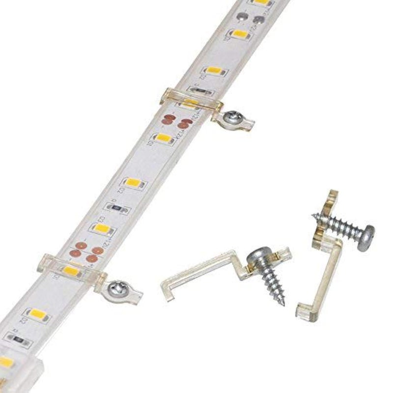 Griver 100 Pack Strip Light Mounting Brackets,Fixing Clips,One-Side Fixing,100 Screws Included (Ideal for 12mm Wide IP68 Silicone Cover Strips) - Image 1
