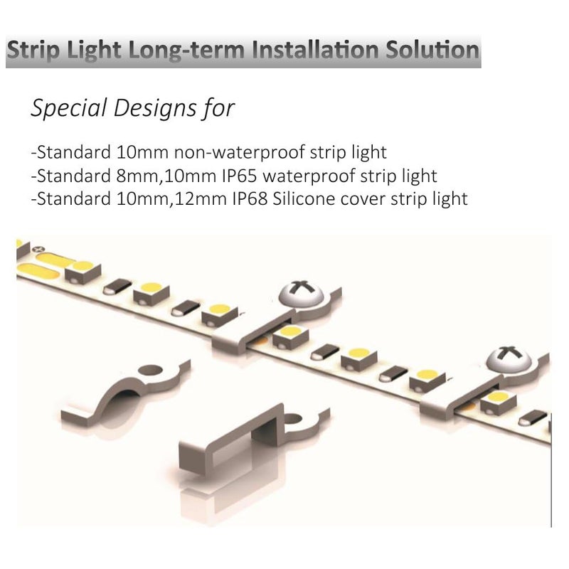 Griver 100 Pack Strip Light Mounting Brackets,Fixing Clips,One-Side Fixing,100 Screws Included (Ideal for 12mm Wide IP68 Silicone Cover Strips) - Image 5