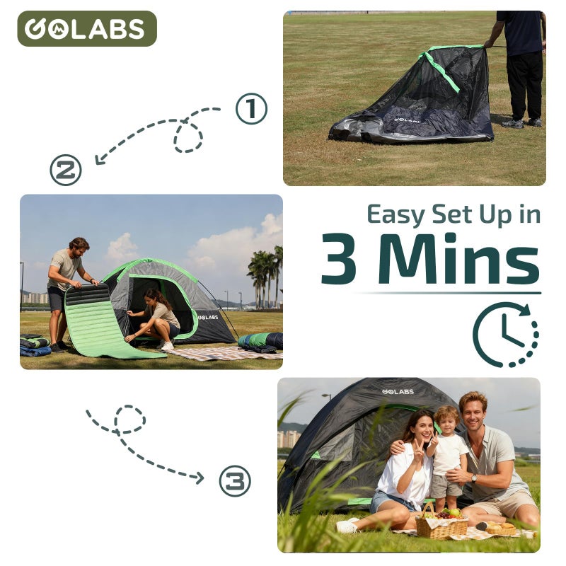 Golabs CT1 2 Person Camping Tent, Easy Set Up in 3 Mins, Waterproof w/Mesh Top & Door with Ventilation, Lightweight 4.4lbs Portable Family Tent with Carry Bag &Interior Storage Pockets &Hook - Image 2