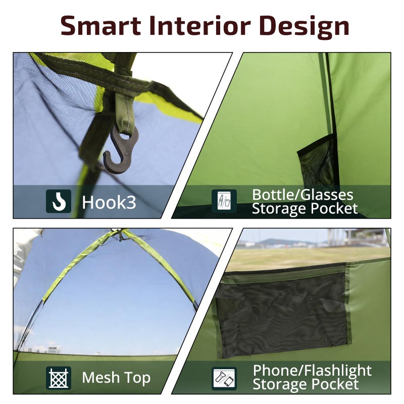 Golabs CT1 2 Person Camping Tent, Easy Set Up in 3 Mins, Waterproof w/Mesh Top & Door with Ventilation, Lightweight 4.4lbs Portable Family Tent with Carry Bag &Interior Storage Pockets &Hook - Image 3