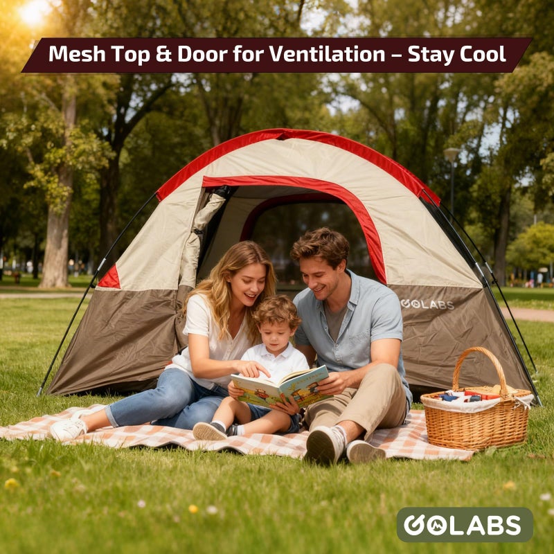 Golabs CT1 2 Person Camping Tent, Easy Set Up in 3 Mins, Waterproof w/Mesh Top & Door with Ventilation, Lightweight 4.4lbs Portable Family Tent with Carry Bag &Interior Storage Pockets &Hook - Image 4