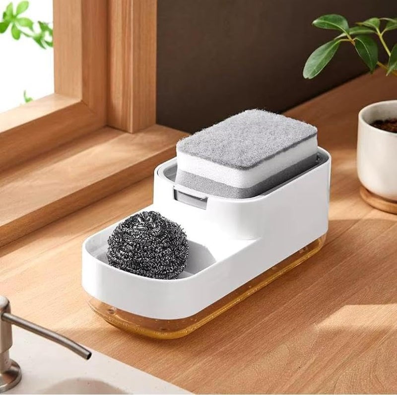 Seseno Detergent, Soap Dispenser for Kitchen with Sponge Holder, Hollow Design, Durable & Smooth Body, Rust Proof, Liquid Soap Dispenser, Sink Dish Washing, Dishwashing Soap Dispenser (2 in 1) - Image 3