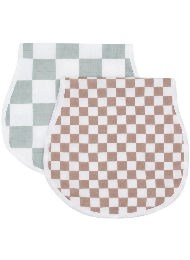 LifeTree - Muslin Baby Burp Cloths Sets For Unisex 2 Pack Large 70% Viscose From Bamboo And 30% Cotton Burping Cloths For Newborn Baby Girls And Boys (Checkered) - Image 1
