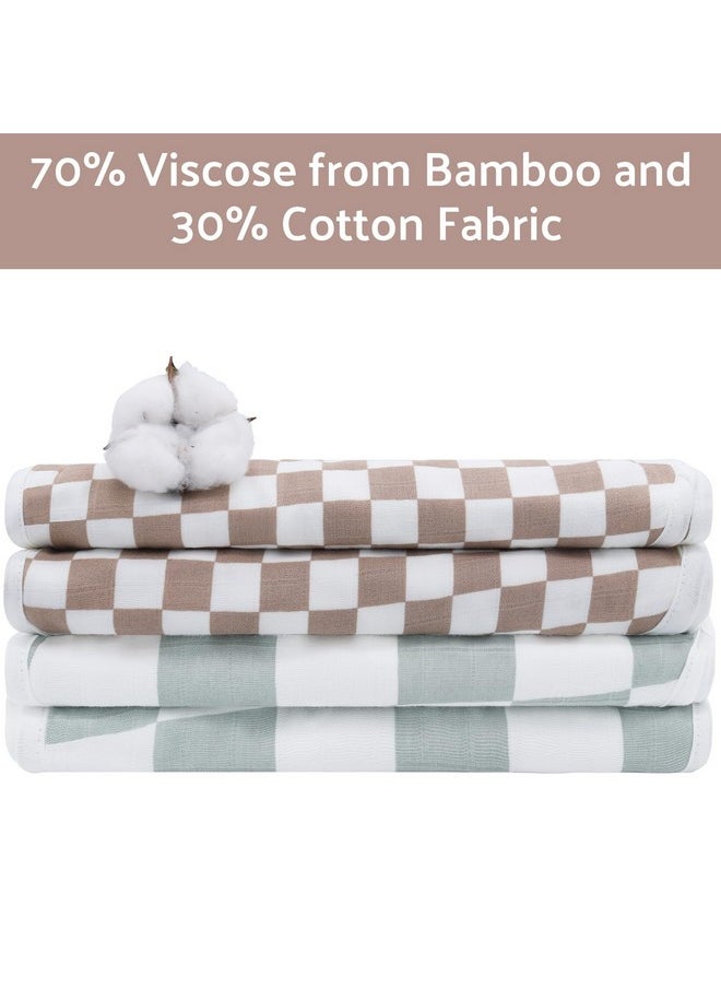 LifeTree - Muslin Baby Burp Cloths Sets For Unisex 2 Pack Large 70% Viscose From Bamboo And 30% Cotton Burping Cloths For Newborn Baby Girls And Boys (Checkered) - Image 1