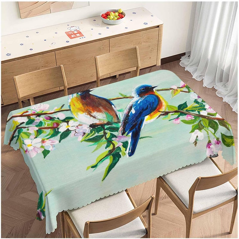 Beabes Hummingbird Kitchen Tablecloth Hummingbirds Cherry Floral Pink Indoor Outdoor Table Cover AntiOil Table Cloths for Wedding Banquet Dinner Tablecloths 52x70 Inch46 Seats - Image 1