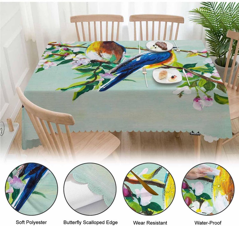 Beabes Hummingbird Kitchen Tablecloth Hummingbirds Cherry Floral Pink Indoor Outdoor Table Cover AntiOil Table Cloths for Wedding Banquet Dinner Tablecloths 52x70 Inch46 Seats - Image 4