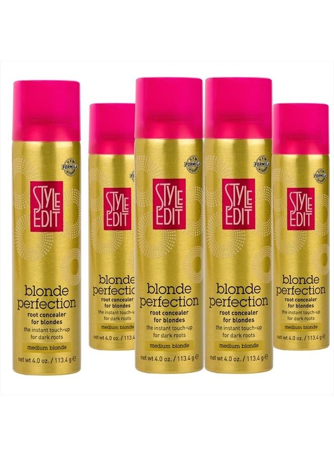 STYLE EDIT MEDIUM BLONDE Root Concealer Touch Up Spray Instantly Covers Greys And Dark Roots - Professional Salon Quality Blonde Perfection Grays Cover Up Hair Products for Women 4 Ounce PACK OF 5 - Image 1