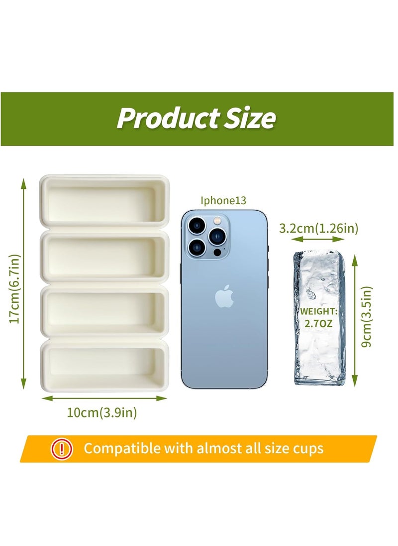 2Pcs Silicone Ice Cube Tray, Water Bottle Ice Cube Tray, with Lid, Premium Stackable Large Ice Cube Molds, Rectangle Silicone Molds, for Freezer, for Soup, er, Baking, Easy Release, White