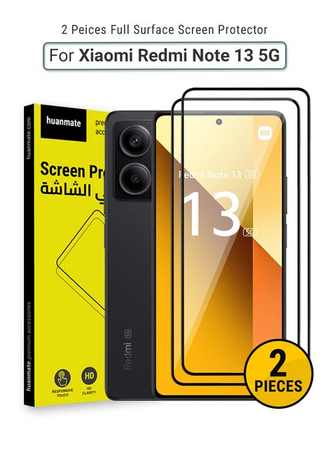 2 Pieces Xiaomi Redmi Note 13 5G Screen Protector – Premium Edge to Edge Tempered Glass, High Transparency, Delicate Touch, Anti-Explosion, Smooth Arc Edges, Easy Installation