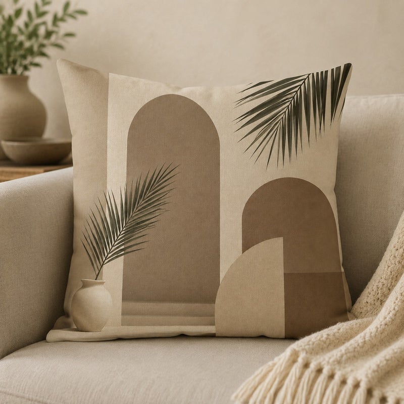 أغطية وسائد ديكور بتصميم أقواس هندسية وأوراق نخيل - طقم 4 قطع بلمسة بوهيمية عصرية للكنب وغرف النوم والمعيشة - Image 4