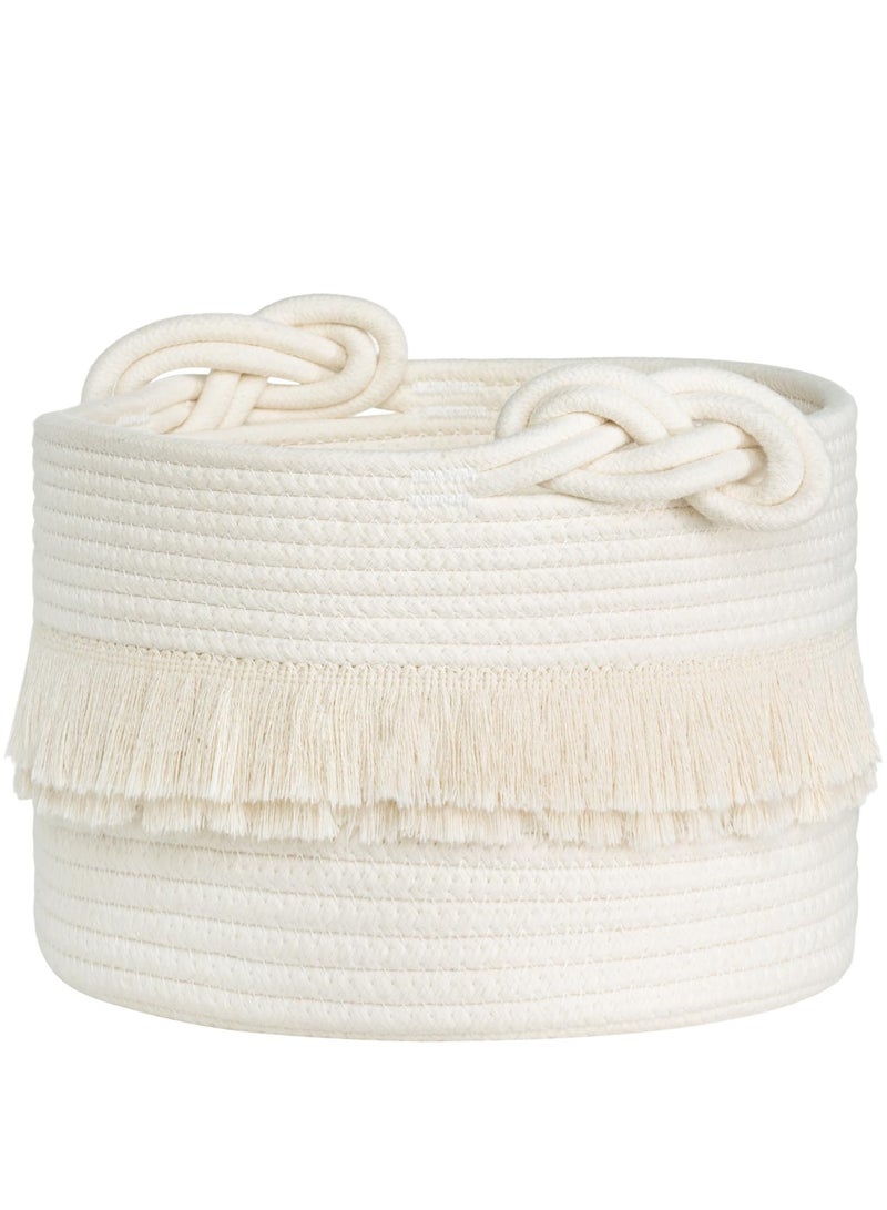SYOSI Small Woven Storage Baskets Cotton Rope Decorative Hamper for Diaper, Blankets, Magazine and Keys, Tassel Nursery Decor - Home Storage Container - 9.5'' x 7'' - Image 1