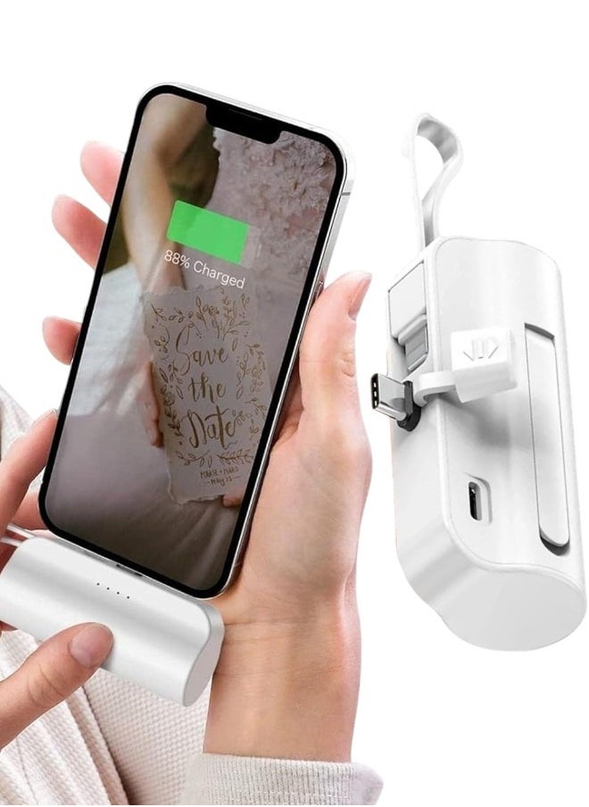 Generic - 5000mAh Mini Power Bank Type-C Connector, Portable Charger Battery Pack, with Built in Cables and Foldable Stand & LED Display With light – Compatible for iPhone, Samsung Galaxy, AirPods, iPad, and more (Black/White) - Image 1