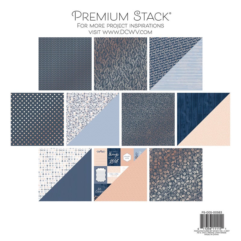 DCWV Printed Cardstock Paper 12x12, 20 Sheets of Scrapbook Paper for Crafts and Card Making, Double Sided Heavy Duty Cardstock with Foil Accents - Indigo Kraft & Rose Gold - Image 3