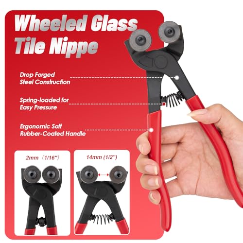 Cesilili Glass Tile Nippers 7", Heavy Duty Wheeled Glass Mosaic Nipper, Glass Nippers with Soft Rubber Handle for Stained Glass, Ceramic Tile Nipper Mosaic Tools with an allen wrench - Image 3