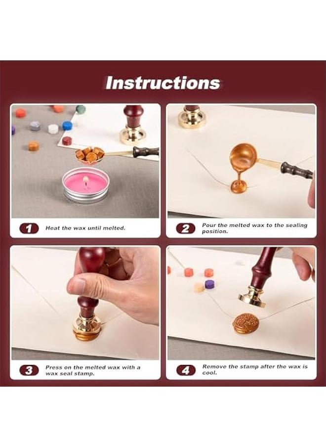 HOOKOR Wax Seal Stamp Set, 6 Vintage Sealing Wax Stamp Heads + 1 Wooden Handle for Wedding Invitations, Card Envelope Wax Stamp Set (Style 1)  - Image 3