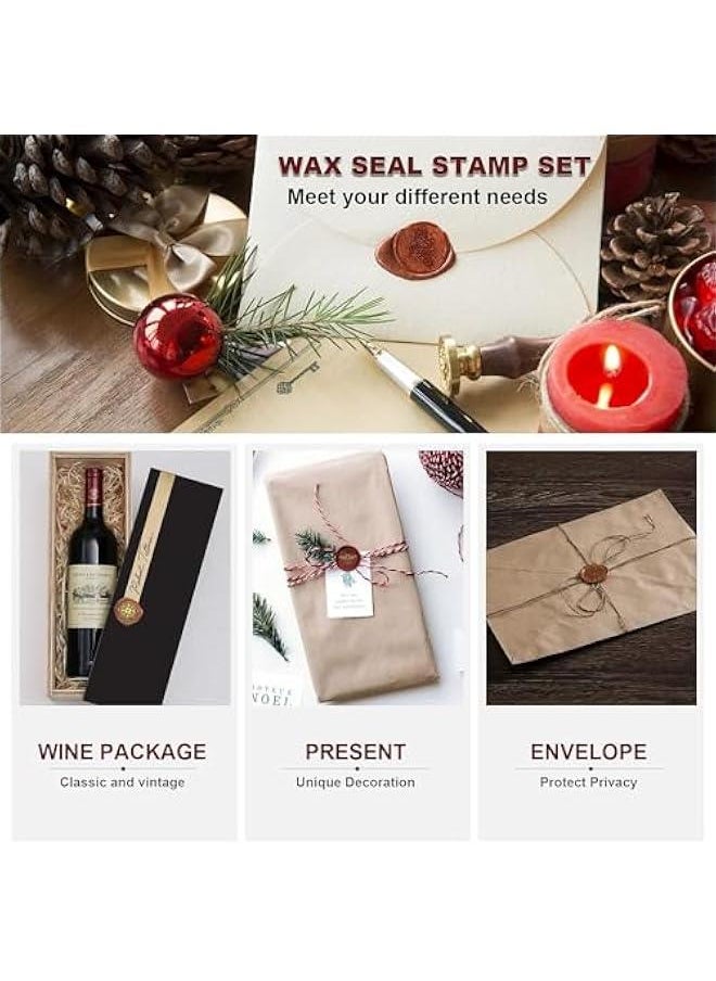 HOOKOR Wax Seal Stamp Set, 6 Vintage Sealing Wax Stamp Heads + 1 Wooden Handle for Wedding Invitations, Card Envelope Wax Stamp Set (Style 1)  - Image 4
