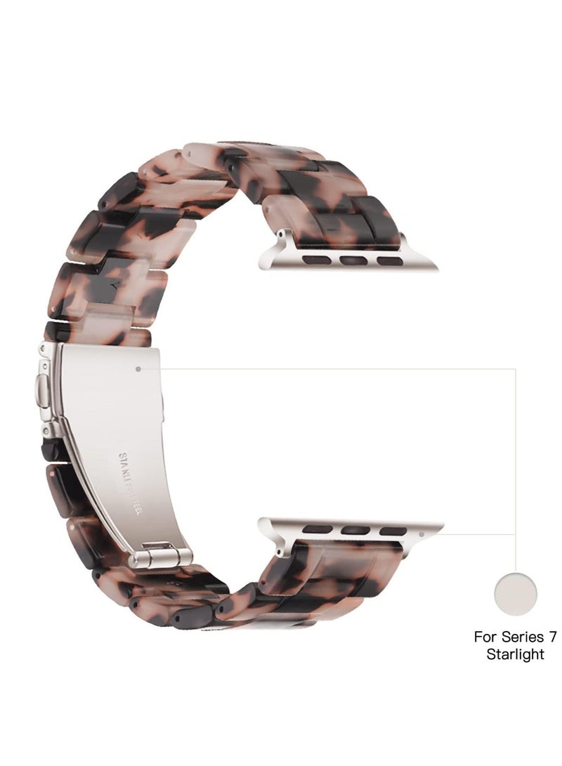 Y&D Apple Watch Band - Fashion Resin Series 7 band Starlight Compatible with Copper Stainless Steel Buckle for 8 SE 6 5 4 3 2 1 Tortoise Flower, 38mm/40mm/41mm - Image 3