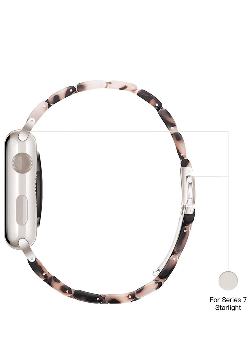Y&D Apple Watch Band - Fashion Resin Series 7 band Starlight Compatible with Copper Stainless Steel Buckle for 8 SE 6 5 4 3 2 1 Tortoise Flower, 38mm/40mm/41mm - Image 5