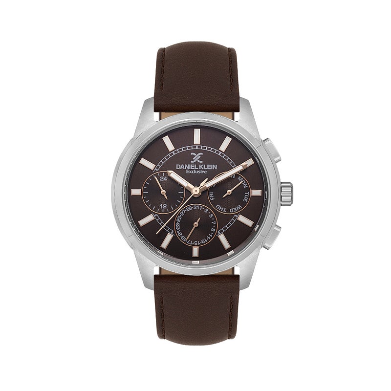DANIEL KLEIN Exclusive Dark Brown Leather Watch for Men DK.1.14209-4 - Image 1
