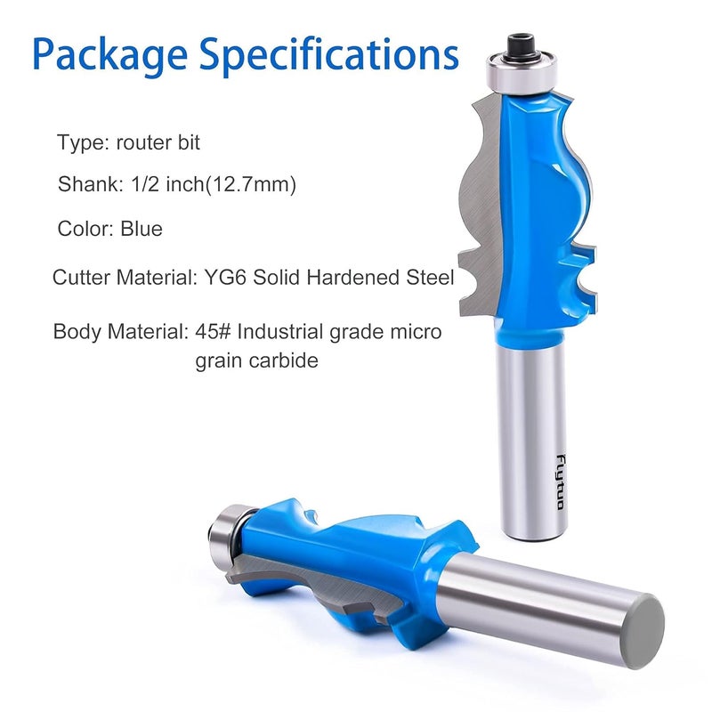 Flytuo 1/2 Shank Architectural Molding Router Bit Set, Classical Corner Rounding Edge-Former Router Bits, Frame Shape Cutters for Woodworking - Image 5