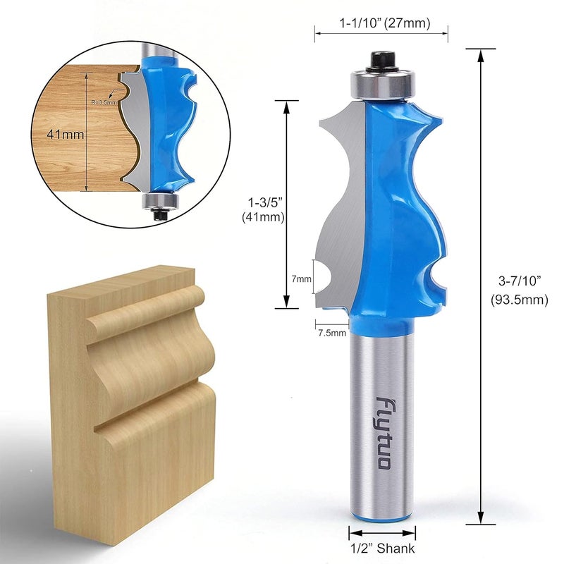 Flytuo 1/2 Shank Architectural Molding Router Bit Set, Classical Corner Rounding Edge-Former Router Bits, Frame Shape Cutters for Woodworking - Image 3