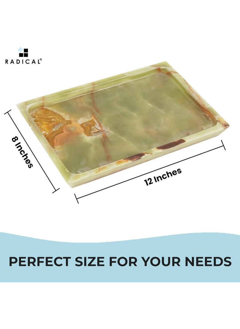 RADICALn - Radicaln handmade rectangle Serving Tray Green Marble 12"x8" Inch Rectangle Home and Kitchen Tray for Kitchen Storage - Ideal for Serving Food & Cocktail Table Tray - Bathroom Accessories Tray Bathroo - Image 1