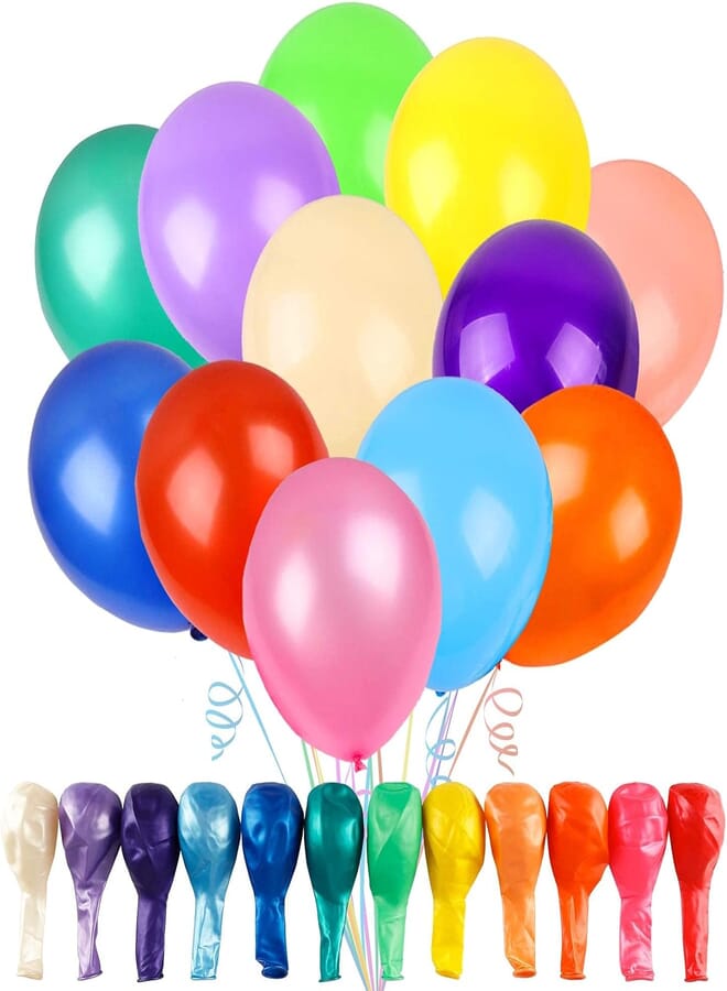 RUBFAC Rainbow Latex Balloons, 12 Bright Color Party Balloons, Assorted Color, 120 Balloons 12 Inches