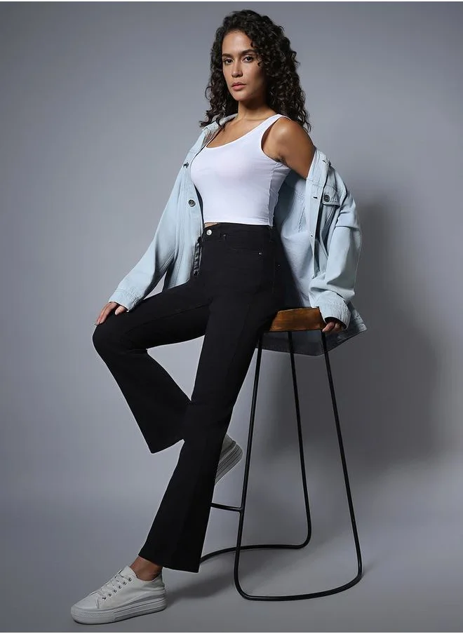 HIGH STAR Solid Mid Rise Bootcut Jeans by Styli