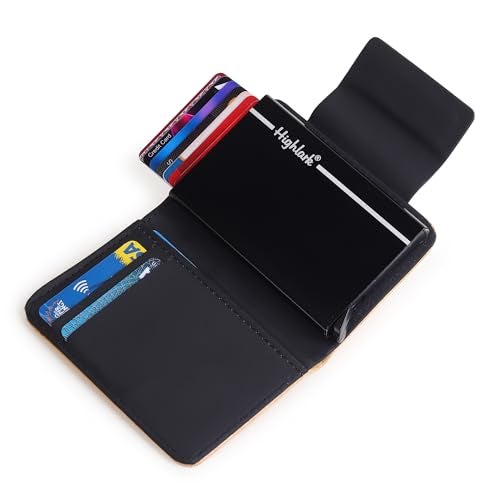Highlark Leather Pop-Up Card Holder Wallet – RFID Protected Vegan Leather Cardholder for Men & Women | Slim Aluminium Case | Quick Access | Holds 8–9 Cards | Minimal Luxury Wallet - Image 1
