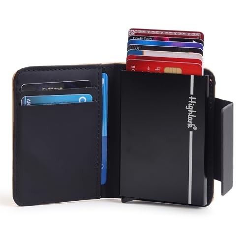 Highlark Leather Pop-Up Card Holder Wallet – RFID Protected Vegan Leather Cardholder for Men & Women | Slim Aluminium Case | Quick Access | Holds 8–9 Cards | Minimal Luxury Wallet - Image 3