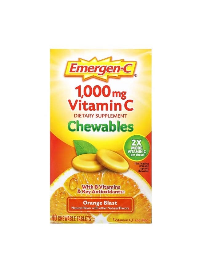 Emergen-C Vitamin C Chewables Orange Blast 1000 mg 40 Chewable Tablets 500 mg per Tablet  - Image 1